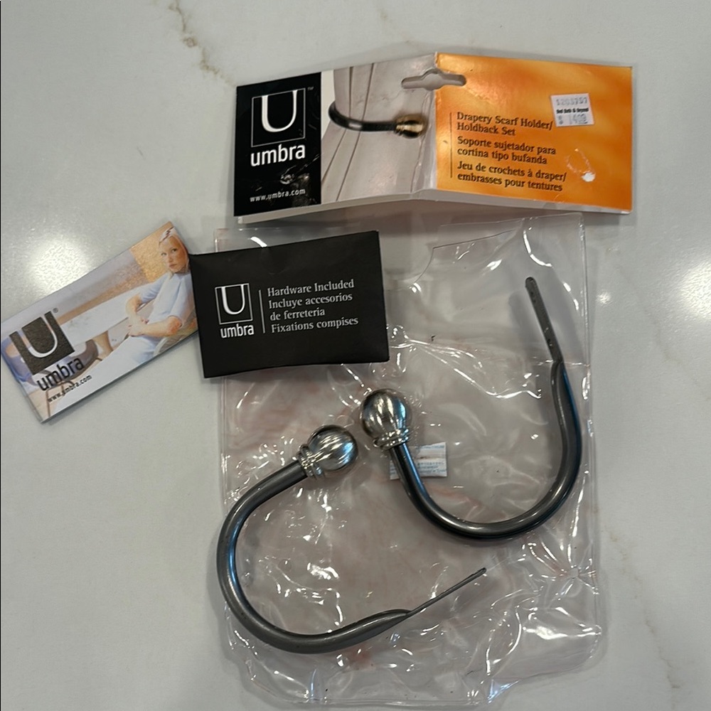 3/$15 Umbra Drapery Scarf Curtain Holdback Set - Silver Finish Hardware NWT